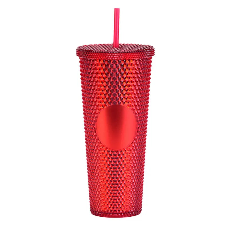 Double Studded Plastic Straw Cup Large Capacity Creative 710ml Durian Cup Portable Diamond Cup - Bellarte Enchanté Double Studded Plastic Straw Cup Large Capacity Creative 710ml Durian Cup Portable Diamond Cup